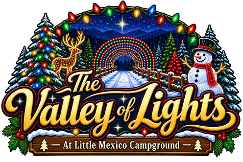 The Valley of Lights Christmas light drive-thru at Little Mexico Campground